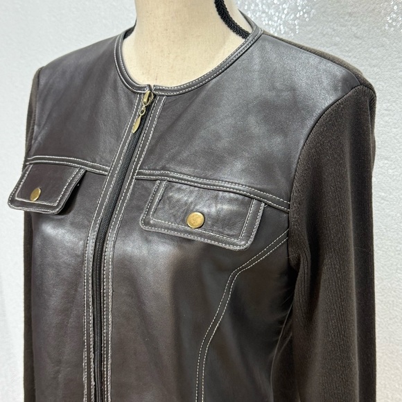 Escapade Women's Brown 100% Leather knit Jacket size medium - Picture 9 of 12
